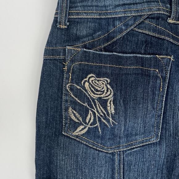 Y2K Candies Low Rise Ruffle Hem Denim Skirt With Embroidery Detail Women Size 5 - Picture 4 of 7